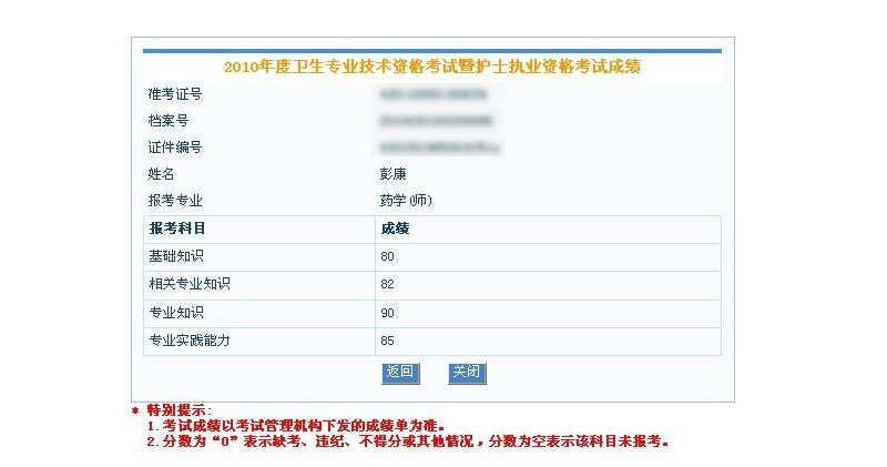 晒一下2010年度卫生专业技术资格考试成绩单