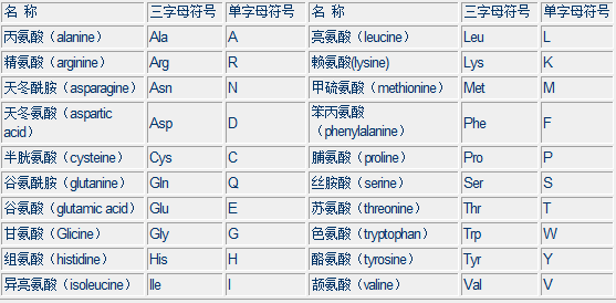 20种氨基酸的英文缩写 - 新药与临床药理及药学
